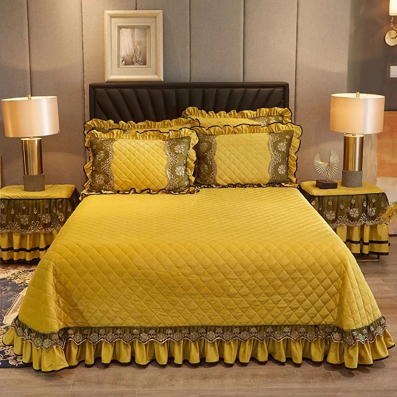 European style crystal velvet lace bed skirt winter warm quilted bedspread bed skirt