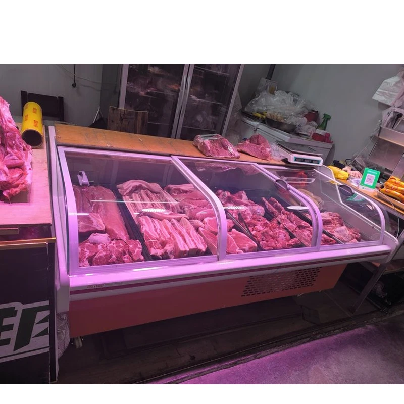 Restaurant Supermarket Refrigeration Equipment Fresh Meat Display Glass Door Chiller Freezer