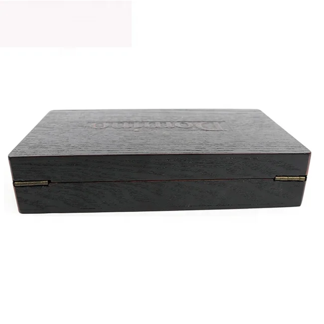 Factory directly of customized logo domino in black wood box with printed red color for game playing domino professional