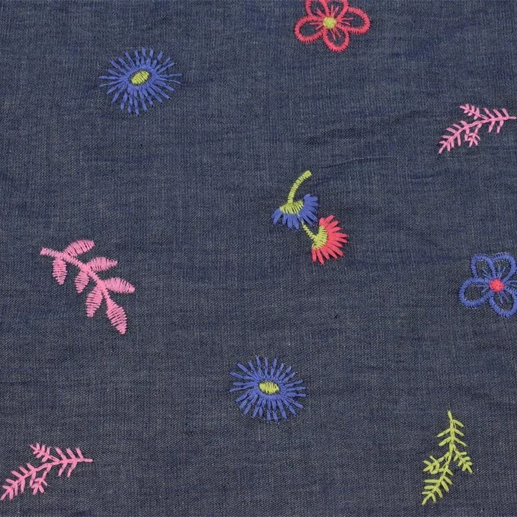 
high quality multiple color flower computer denim embroidery fabric for shirt jacket 