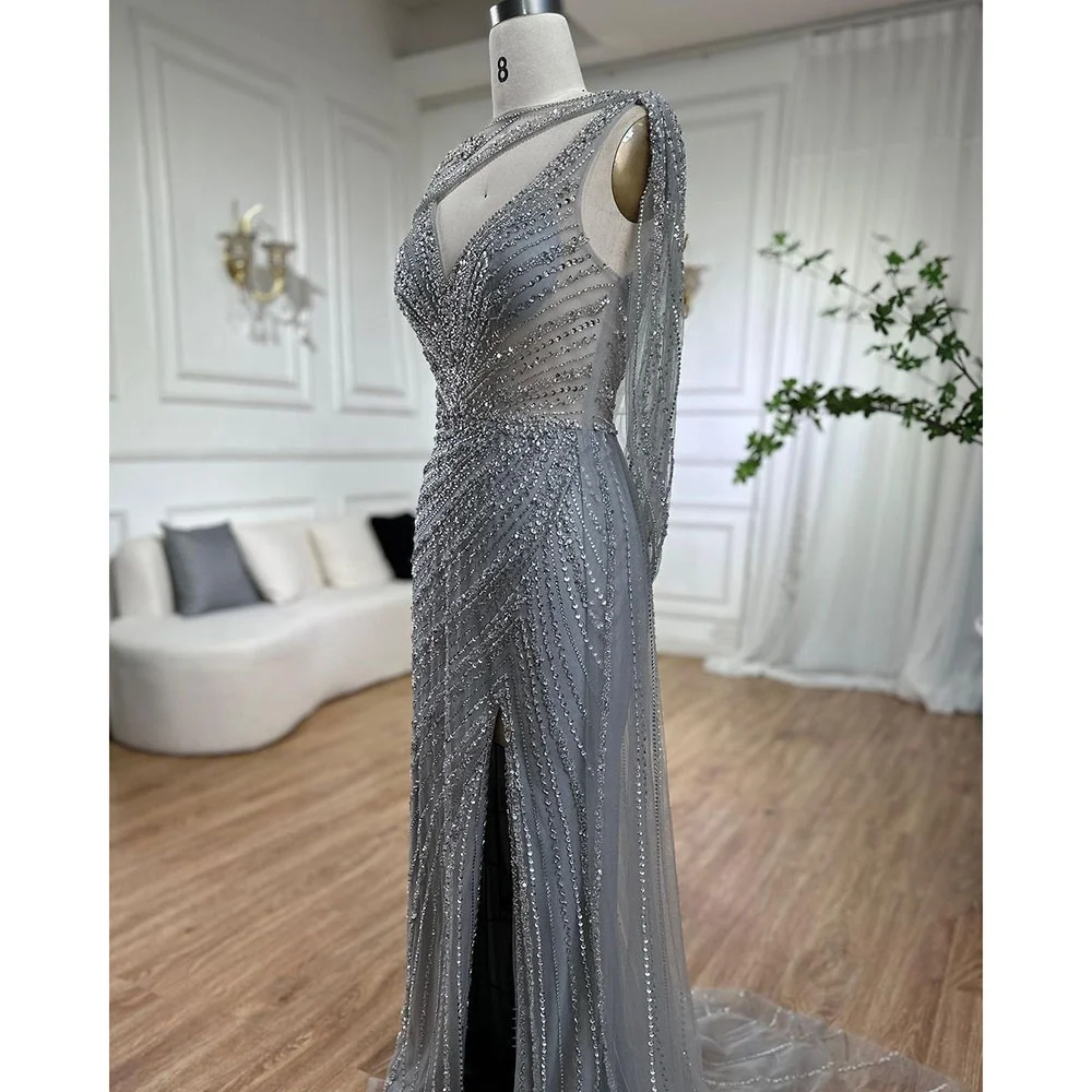 Champagne Beaded Sleeveless Sexy Mermaid Evening Dresses 2021 Serene Hill LA70301 V Neck Long Party Gowns For Women  Plus Size