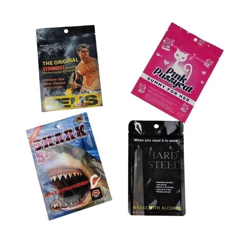 Custom Men Tablet Bag Enhancement Capsules Rhino Magnum Packaging Pouch Honey Pack Smellproof Zip Lock Resealable Edibles Snacks