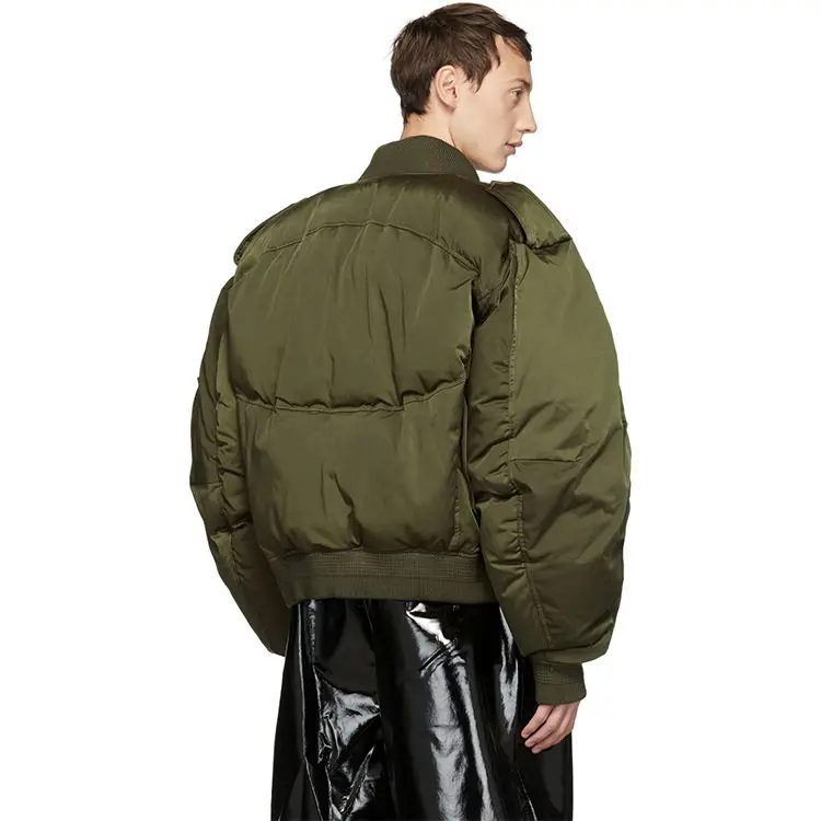 Wholesale olive green men plus size bomber jacket coat Down Filled cropped plain bomber jacket men green bomber jacket