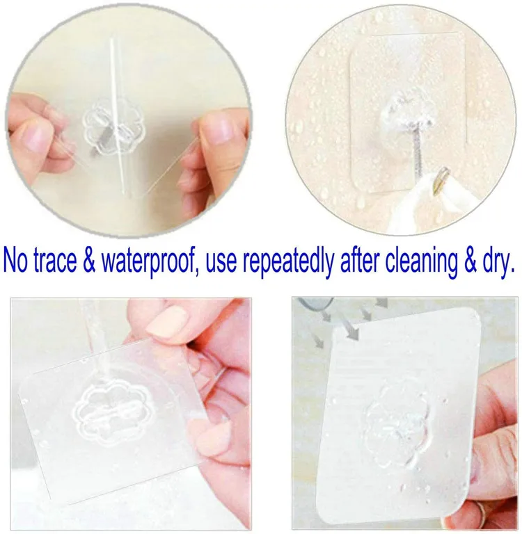 Factory Wholesale Kitchens Bathroom Bedroom Waterproof Oilproof Transparent Seamless Hooks Adhesive Wall Hooks
