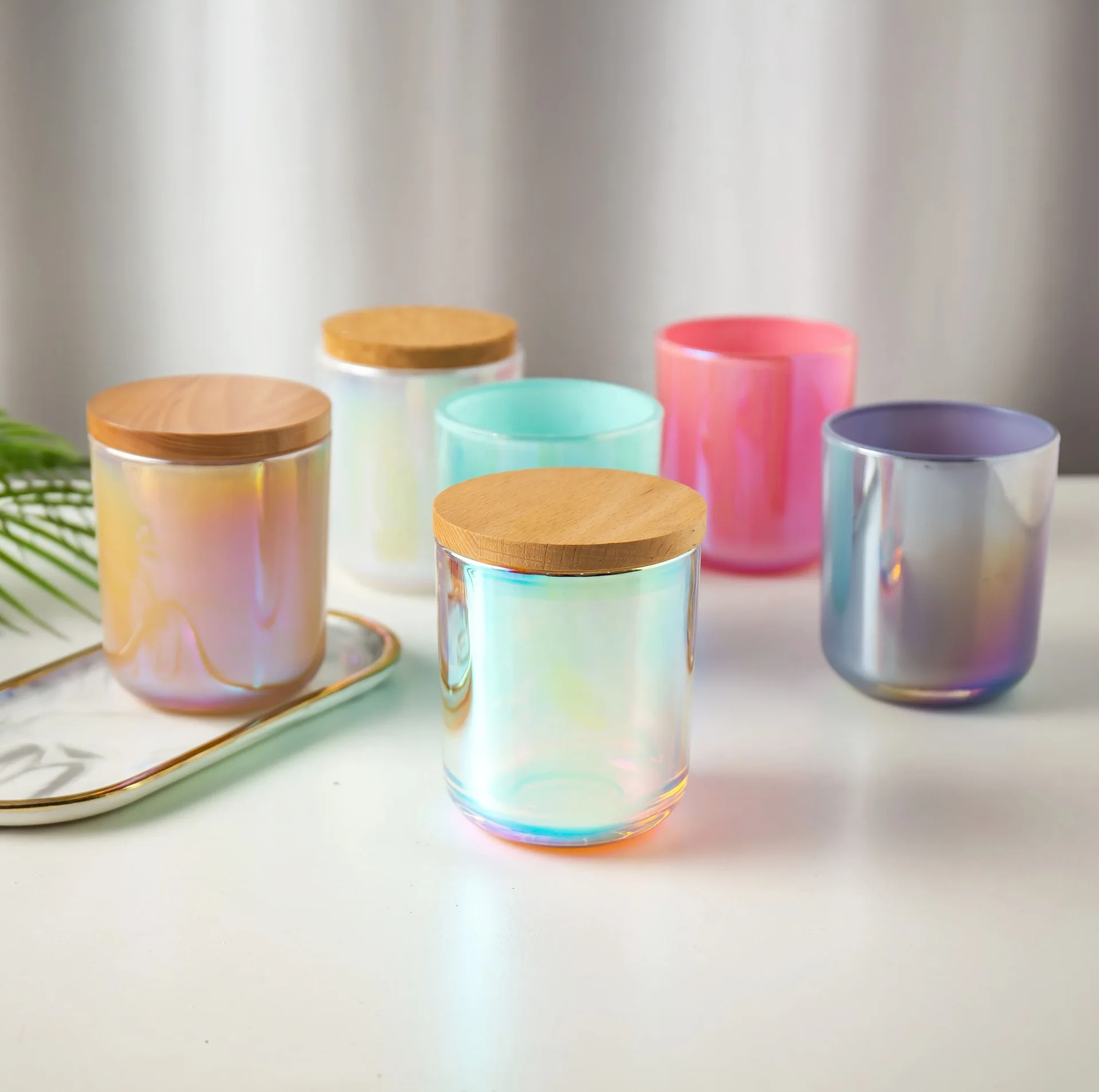 Deluxe rainbow soybean wax glass can aromatherapy candle can with lid packaging box