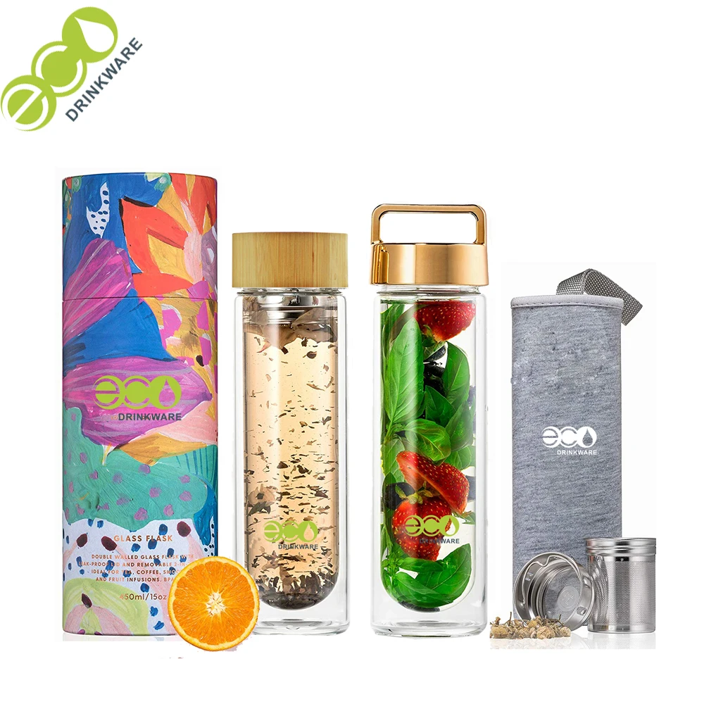 16oz- Best Price Eco-friendly Filter Portable Bamboo Lid Tea Glass Tumbler With infuser