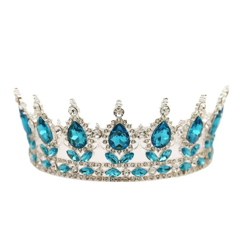 High quality bridal round Large crown for girl baroque wedding Tiaras Vintage European colorful crystal queen bouquet decoration
