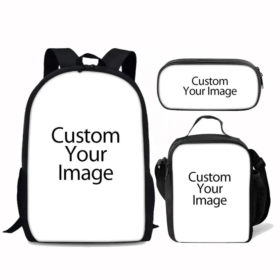 Custom Print Your Design Photo Pattern Logo bookbag 3 pcs Back Pack Kids School Backpack Bags Set
