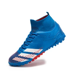Men discounts soccer cleats higt-neck rubber sole Non-slip soccer boots 3D printing pu vamp football shoes