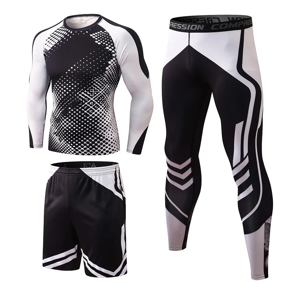 3 piece sets Compression Suits Men Quick Dry set Clothes Sport Running jogging Gym work out Fitness Tracksuit sweatsuit