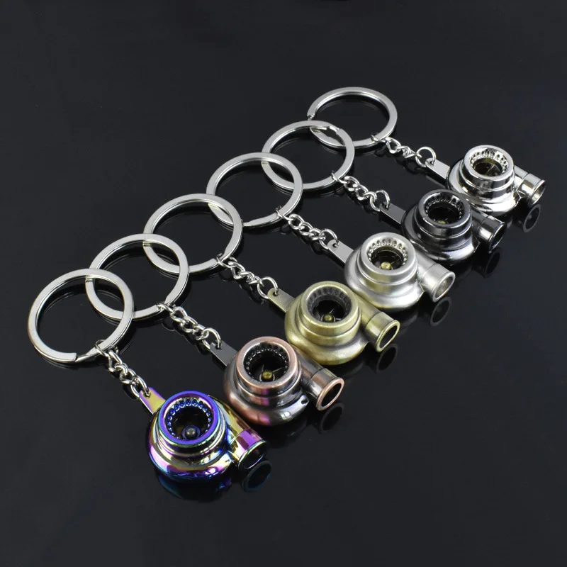 Customized Logo Turbo Keychain Sleeve Bearing Spinning Auto Part Model Turbine Turbocharger Key Chain Ring Keyfob Keyring