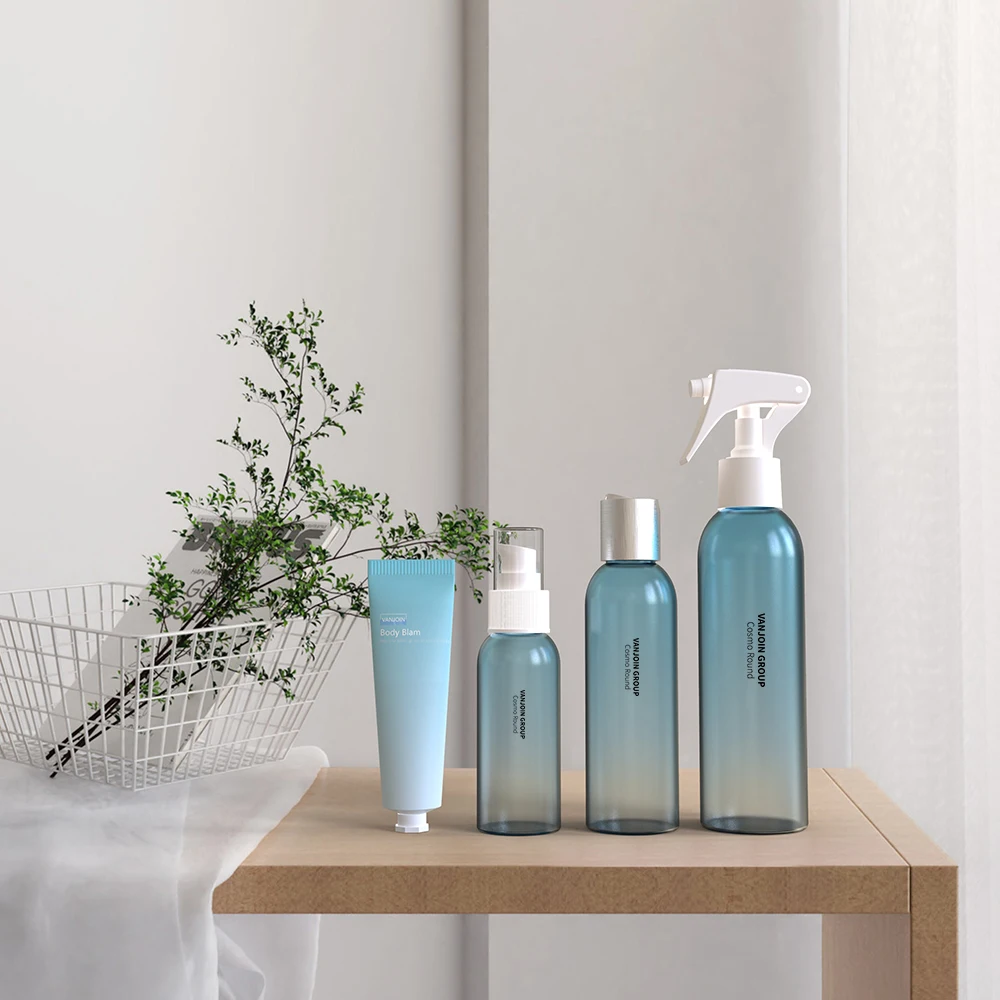 4oz 8oz Cosmo Round Rpet pcr pet plastic serum sprayer lotion bottle 120ml 250ml custom clear frosted matte cosmetic bottle