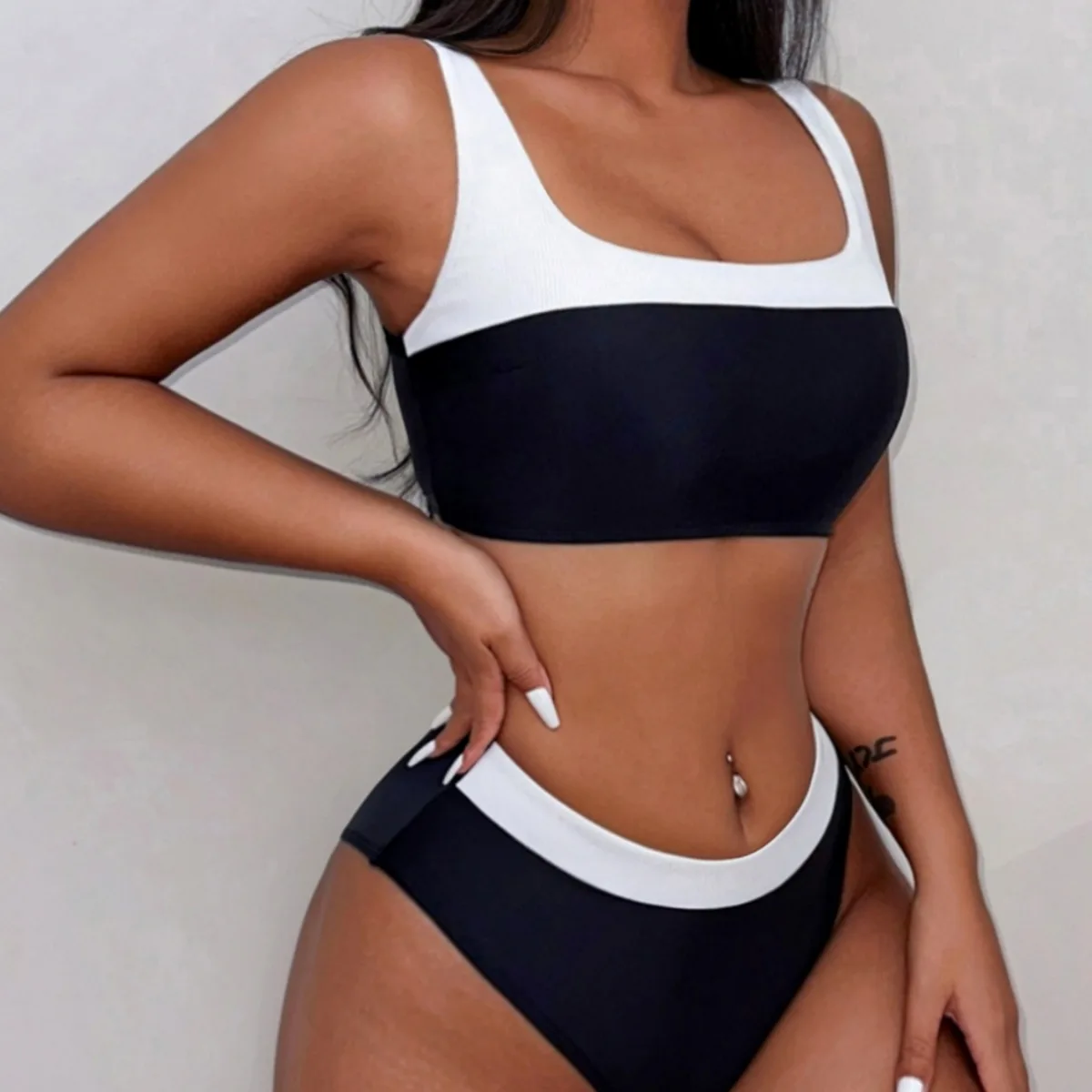 High Waist Ribbed Swimsuit Women Push Up Brazilian Bikini Set Summer Beach Bathing Swim Wear