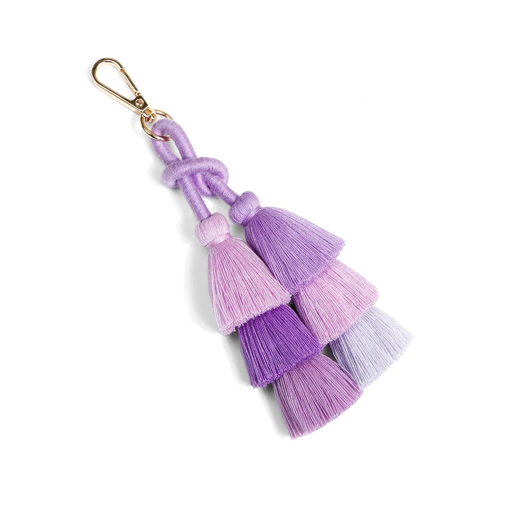 Boho Bag Pendant Bohemian Multi Color Tassel Bag Charm Pom Pom Purse Charm Handbag Charm Pompom Key Chain Tassel Keychain Wood