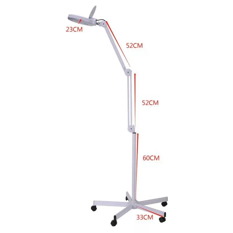 High End Beauty Salon Equipment Adjustable Five Legged Led Floor Stand Lamp Magnifying Glass Cold Light