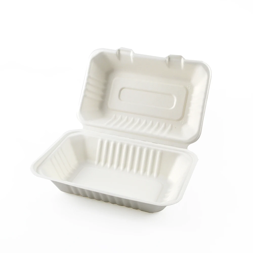 9x9 3-Compartment Clamshell Take out Food Container 100% Compostable Disposable To-Go Containers with Hinged Lid Togo Plates