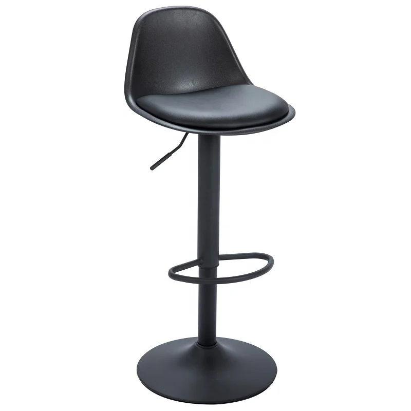 Inspired Padded Bar Stool Chair  Bar Stools Black Soft Leatherette PU Seat Adjustable Gas Lift Frame
