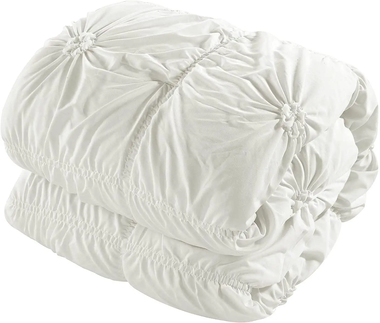 Fluffy 6 Piece Bedding Set Floral Pinch Pleated Ruffled 100% Microfiber Queen Size Comforter Set