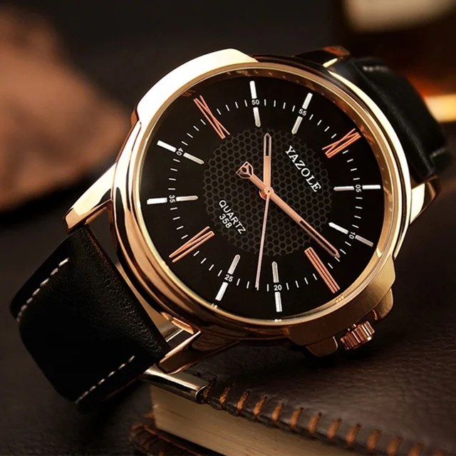 Недорогие модные мужские часы Montre Homme Yazole 358 кожаные кварцевые