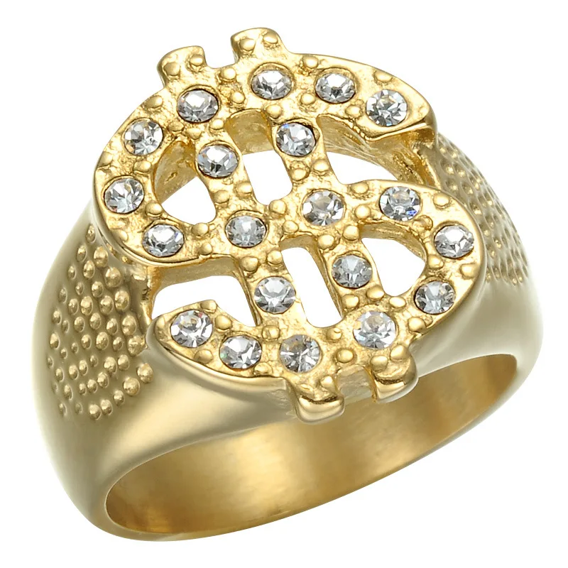 
2020 Hot Top Design Amazon Titanium Steel Mens Ring Hip Hop Hollow Dollar Sign Stainless Steel Ring 