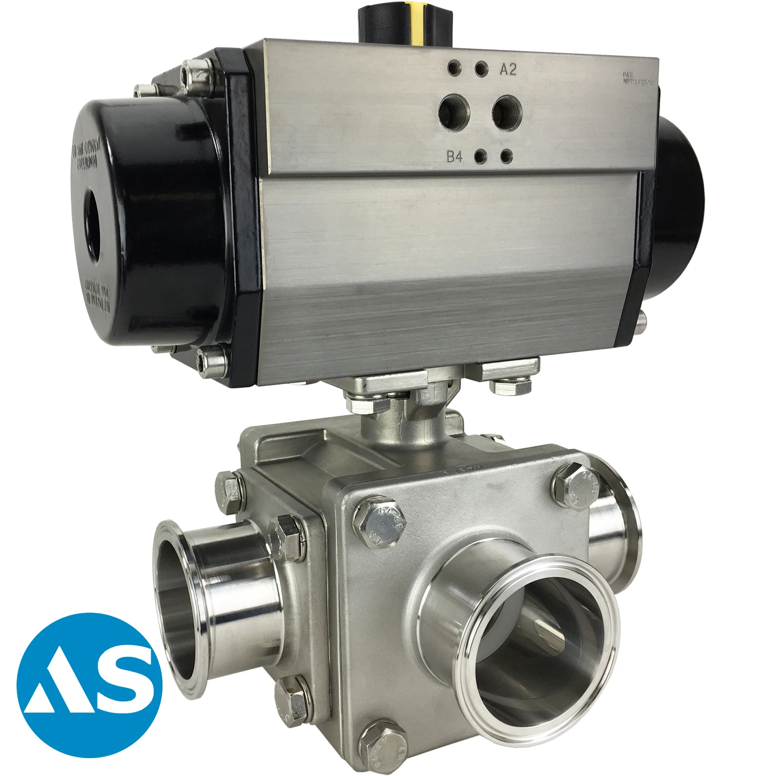 SS316L Sanitary Stainless Steel 3 way Pneumatic Control Actuator Ball Valve