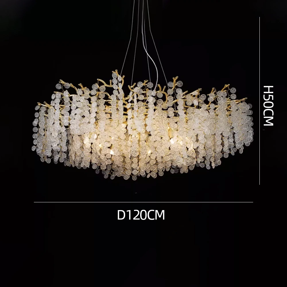 French Large Aluminum Golden Snow Glass Home Creative Branch Chandelier Led For Living Room Bedroom Chandelier Light