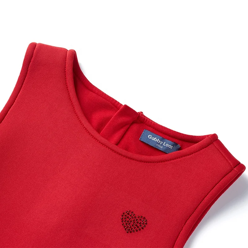 
2021 elegant red sleeveless thick new year bow girls dress for autumn, winter 