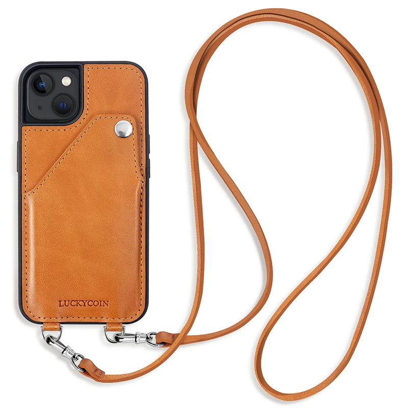 High quality genuine leather lanyard phone case for iphone 13
