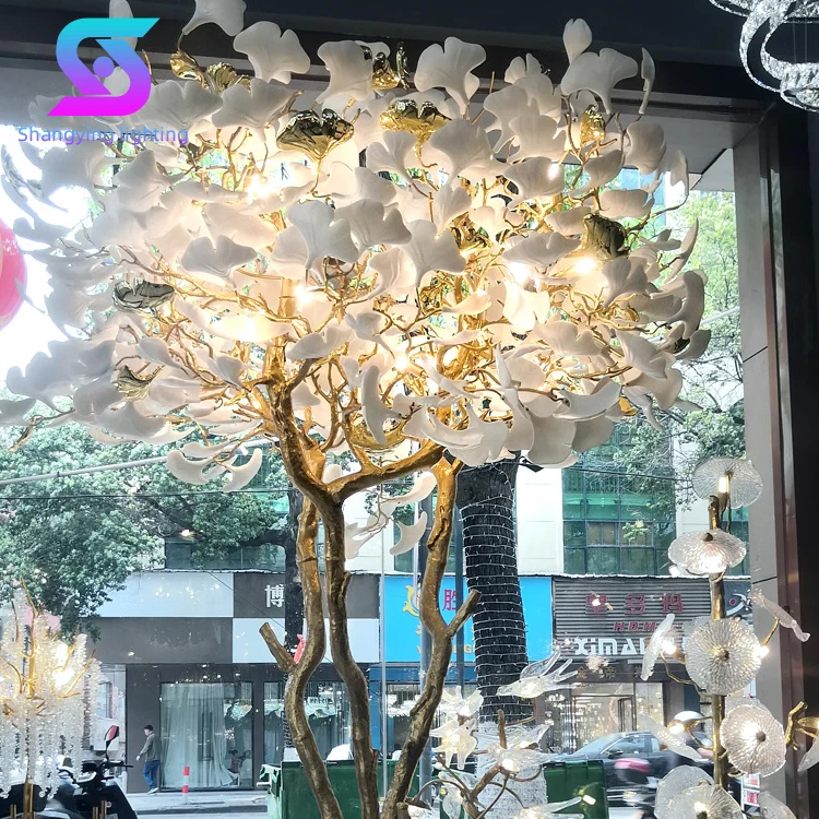 Custom Project Hotel Indoor Decoration Villa Ginkgo Ceramics LED Floor Lamp for Living Room