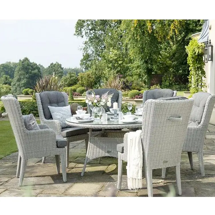 
Best selling PE rattan glass table and chairs classical furniture 