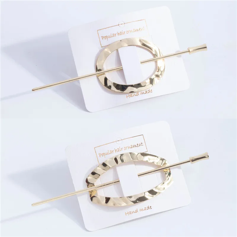 Wholesale Korean Simple Round Shape Designed Golden Metal Drawing Alloy Ancient Vintage Hair Bun Stick