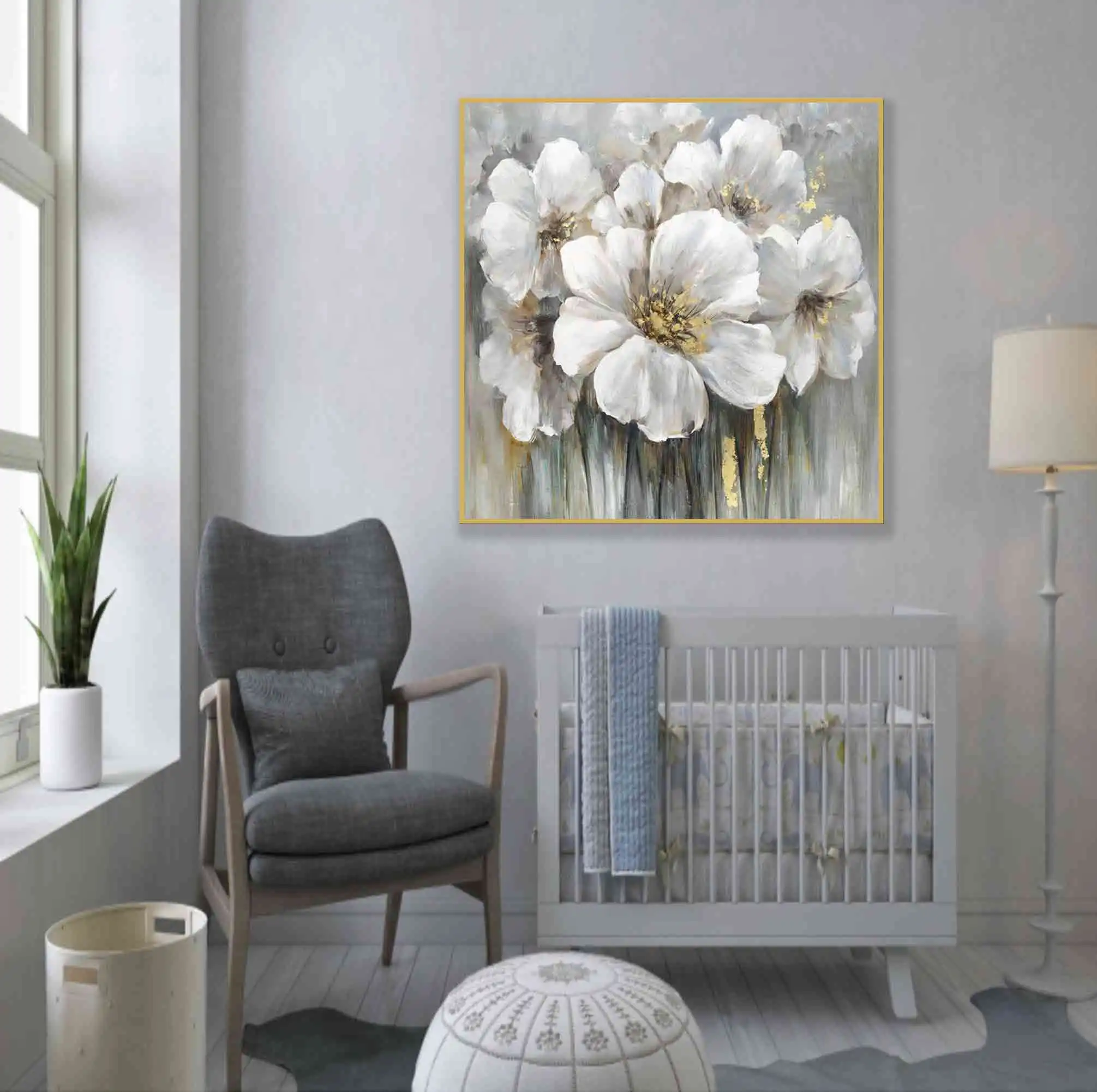 Beautiful nature flower handmade oil painting on canvas with frame wall art for home decor wall decor