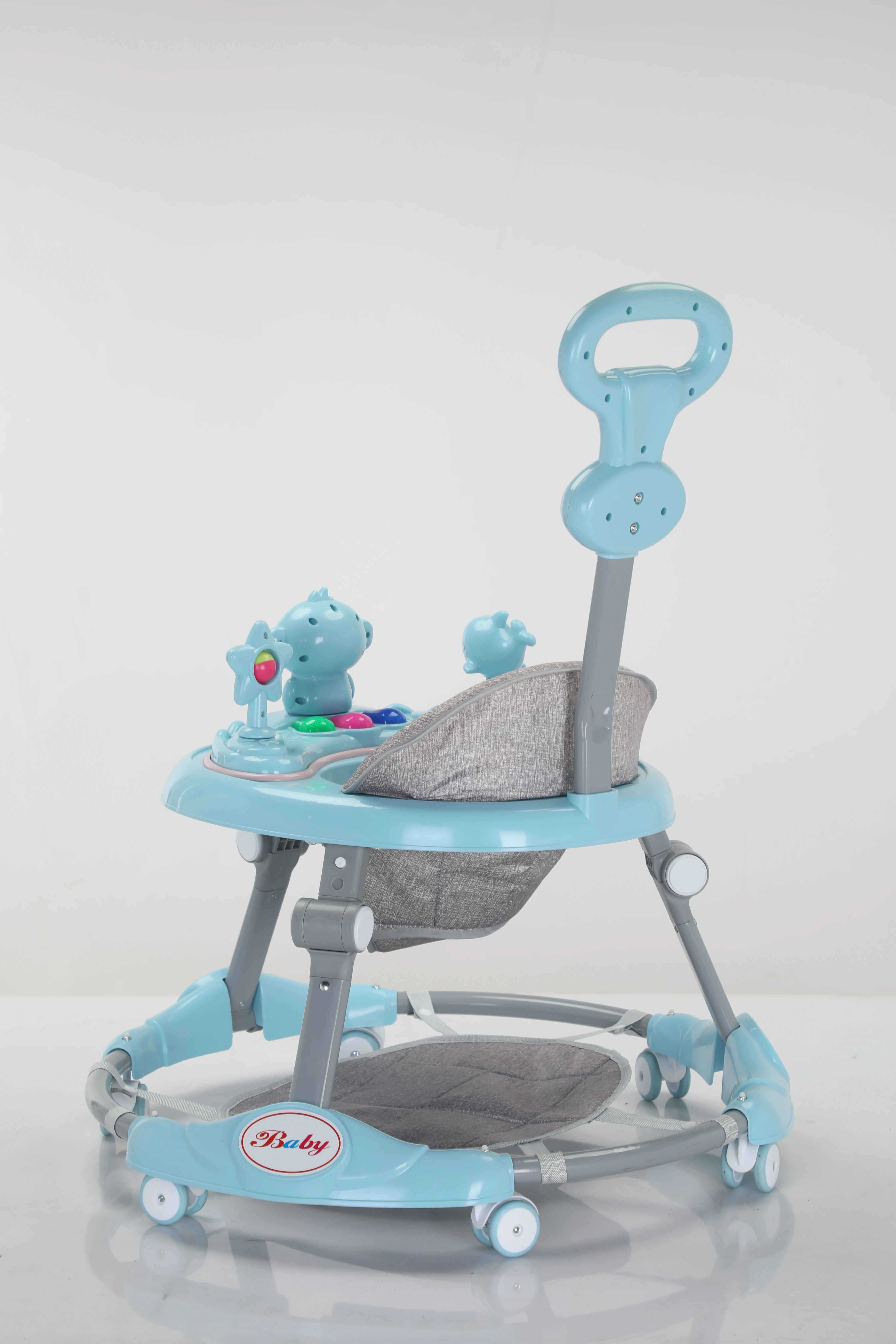 Multifunctional Anti-Rollover Baby Toy Soft Linen Seat Tricycle Infant Walker with Push-able Stroller for Children Plastic Frame