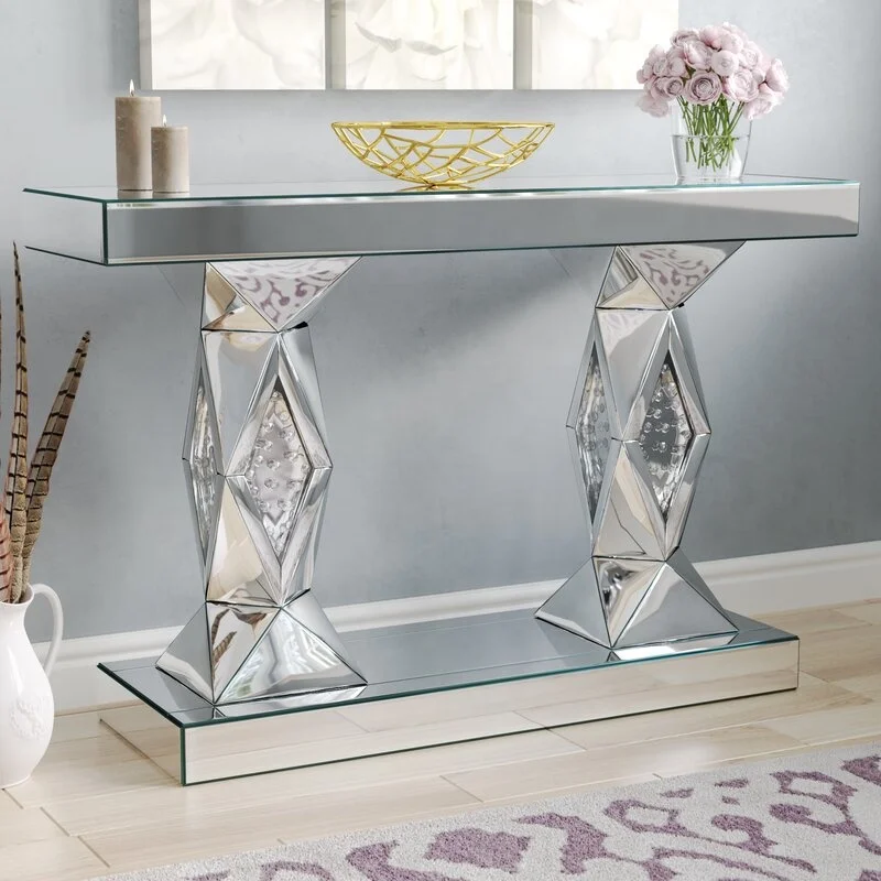 Luxury new design glass console tables living room furniture mirrored sparkly crystal hallway console table