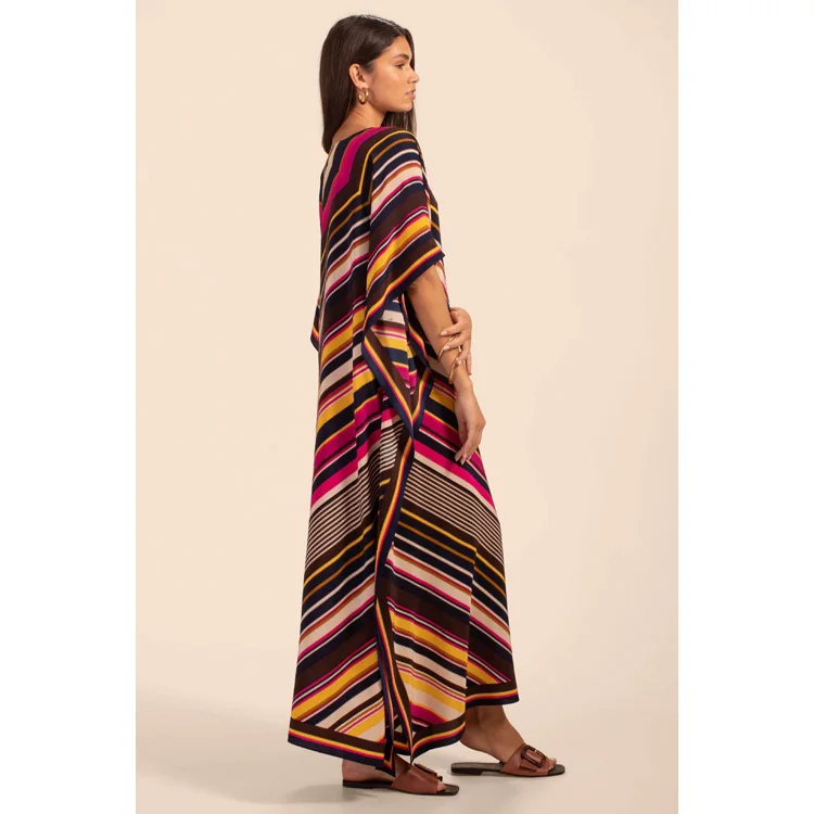 High Quality Islamic Clothing Striped Printed Bikini Cover Up Vacation Robe Sunscreen Shirt Beach Dress
