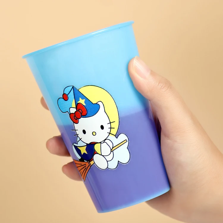 Kawaii Hello My Kitty меняющаяся цветная чашка с крышкой для рождественских украшений на заказ симпатичная пластиковая Sanrios вечеринки поставщик