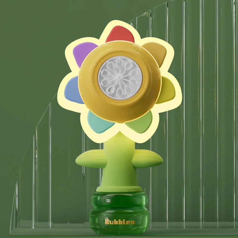 Children Novelty Light Rotate Porous Automatic Bubbles Blower Blowing Toy FLOWER BUBBLE BLASTER