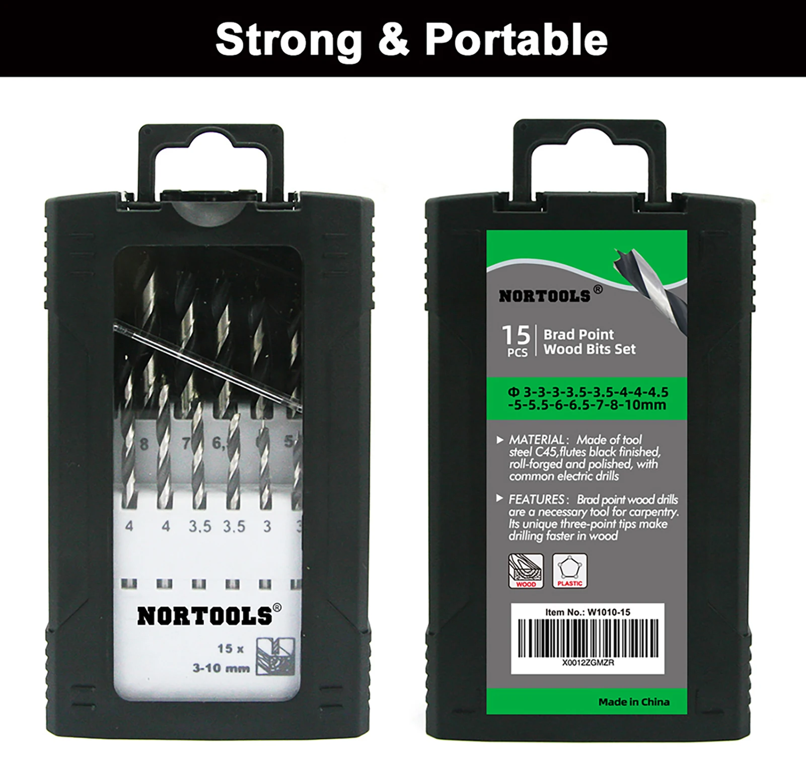 15pcs HCS Brad Point Wood Drill Bit Set for DIY