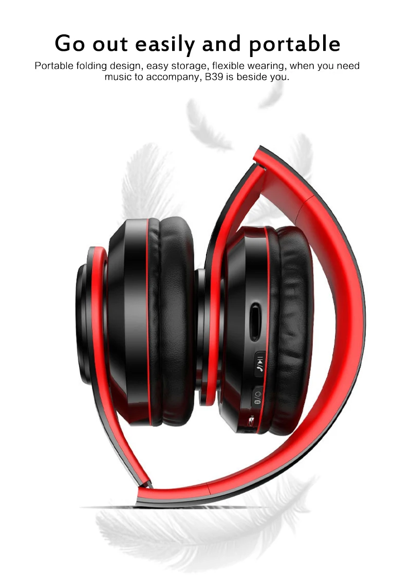 Беспроводные наушники B39 портативная складная гарнитура mp3-плеер с микрофоном и светодиодной подсветкой BT