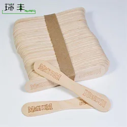 Wholesale Food grade logo printed disposable paper wrapped wooden ice cream spoon