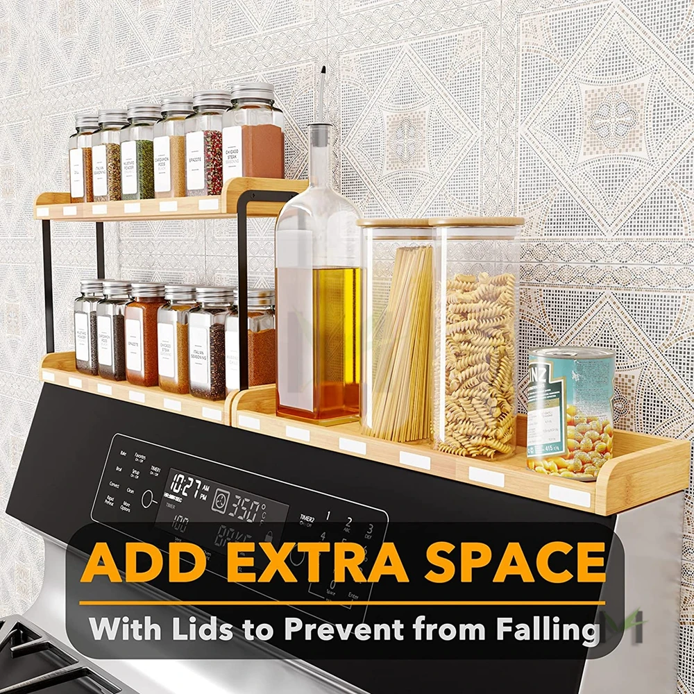 Bamboo Stove Top Magnetic Shelf for Kitchen Organization , Kitchen Organizer Over the Stove Spice Rack