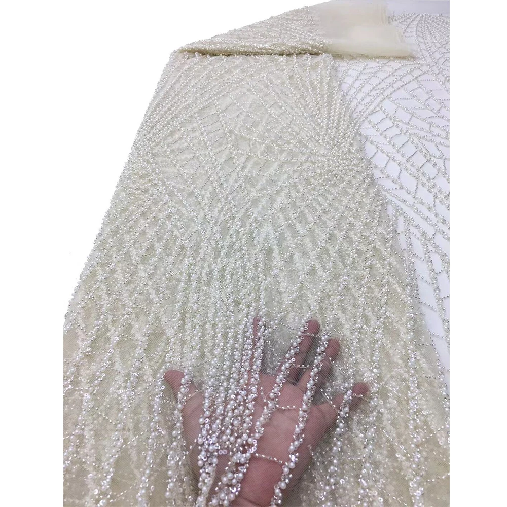 NI.AI Embroidery Luxury Lace For Wedding Dress Sequin Diamond Fabric White Sequin Beaded Lace