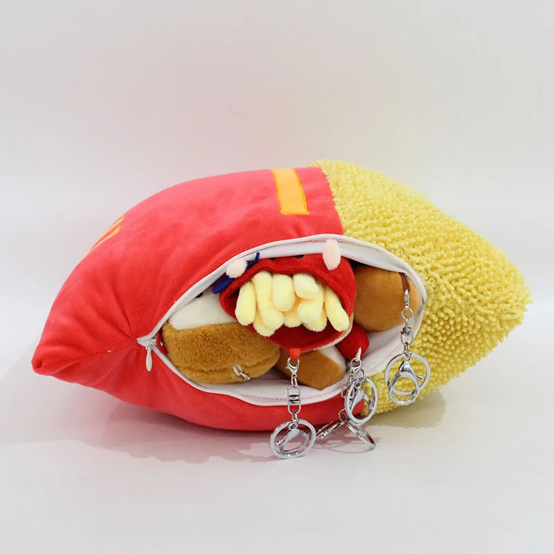 Cartoon Cute Hamburg Combination Plush Throw Pillow Doll French fries Chicken Leg Hot Dog Keychain Pendant Living Room Pillow