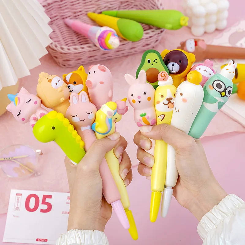 Cute kawaii pen cartoon design promotional squishy gel pen for students memory foam easily recovery decompression ballpoint pen