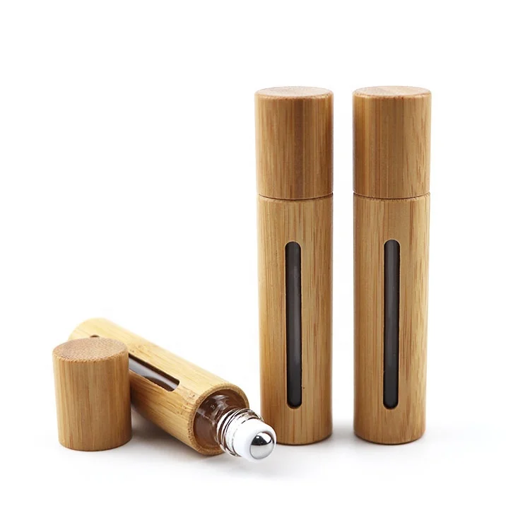 Essential oil Perfume 10ml clear transparent  roll on glass bamboo roller bottle with bamboo lid