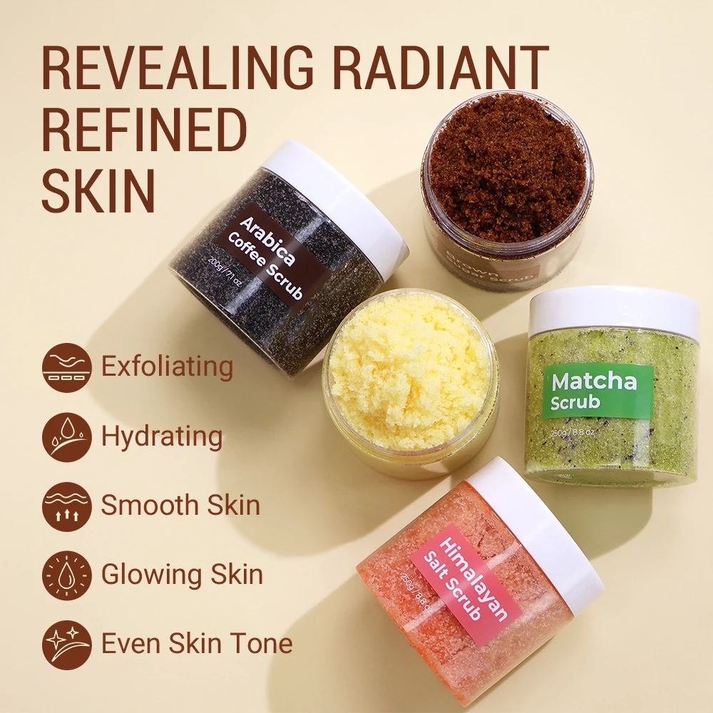 OEM Private brand customized wholesale body scrub sea salt facial brightening exfoliating whitening body scrub