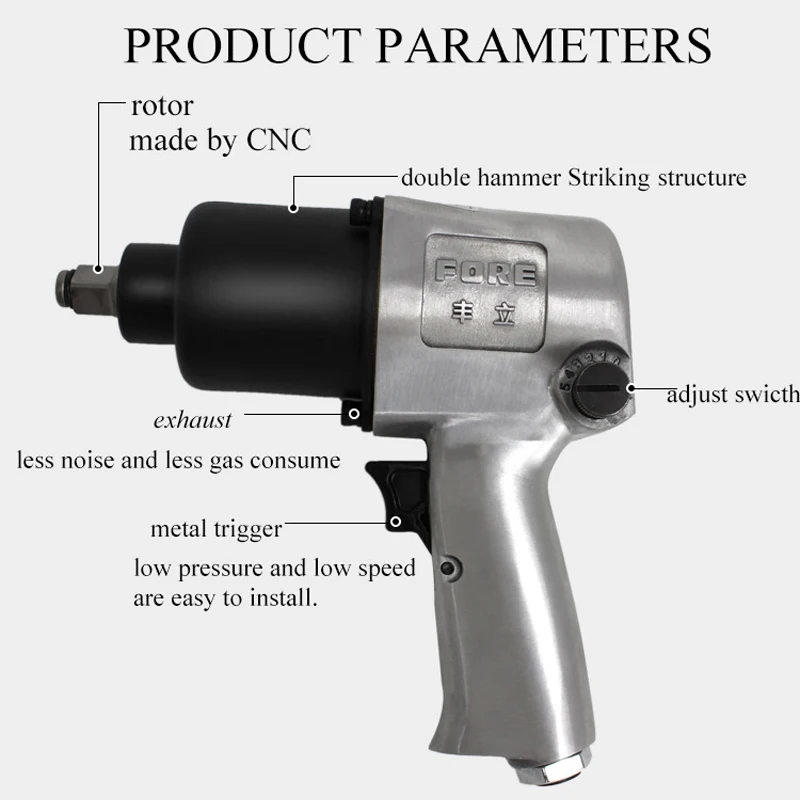 JRS high quality Twin Hammer Air Impact Wrench front exhaust Pneumatic air wrench Tools