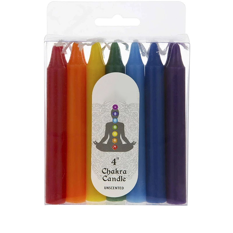 Magic Ritual Church 7 Pcs Mega Unscented Chakra Hand Poured Premium Wax Straight Taper Candle for Pagan and Witchcraft Altars
