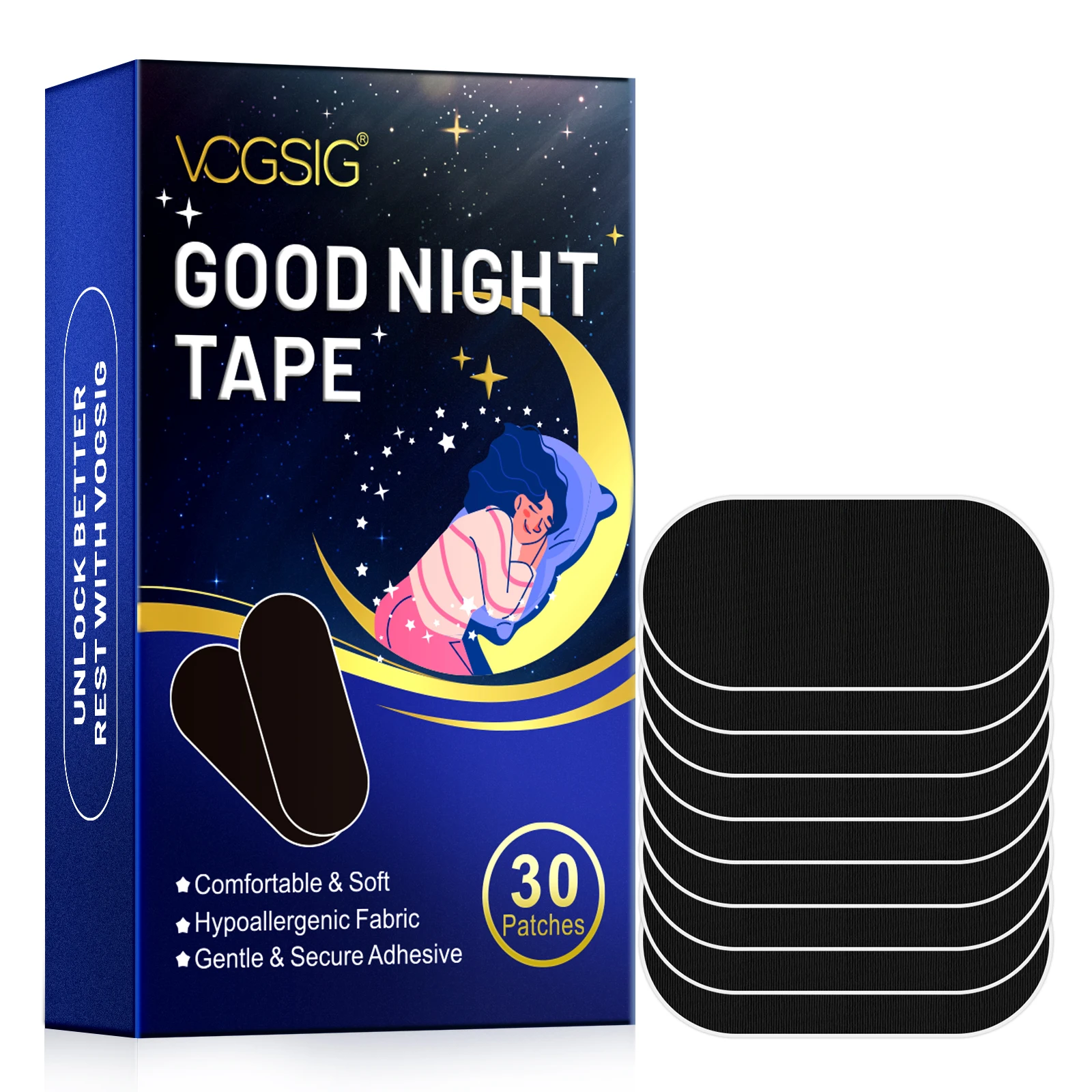 Custom Logo Hypoallergenic Fabric Breathable Black Mouth Tape Adhesive Lips Shape Sleep Strips Anti Snoring Mouth Tape For Sleep