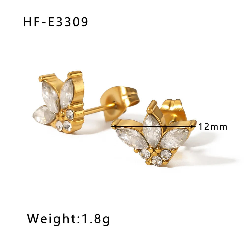 Zircon Statement Waterproof 18K Gold Plated Non Tarnish Free Stainless Steel Stud Hoop Fashion Jewelry Earrings for Woman 2024